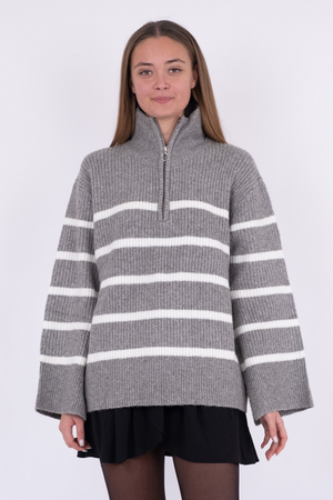 Nevena Stripe Knit Blouse - Dark Grey/Off White