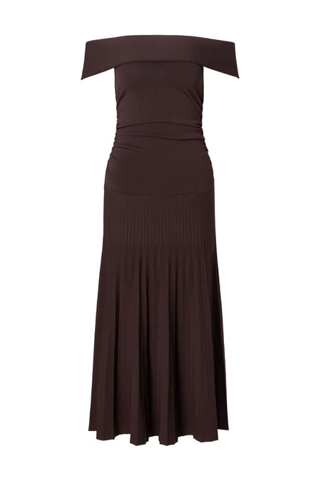 Althena Off Shoulder Knitted Midi Dress - Chocolate