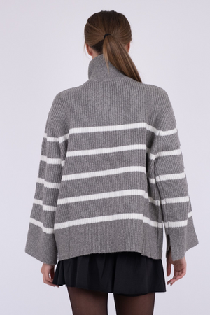 Nevena Stripe Knit Blouse - Dark Grey/Off White