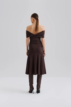 Althena Off Shoulder Knitted Midi Dress - Chocolate