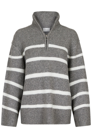 Nevena Stripe Knit Blouse - Dark Grey/Off White