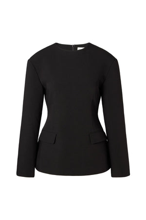 Athina Tailored Fitted Long Sleeve Blouse - Black