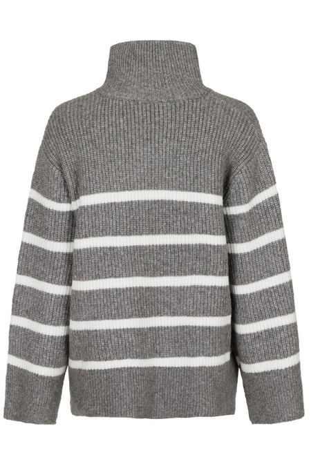 Nevena Stripe Knit Blouse - Dark Grey/Off White