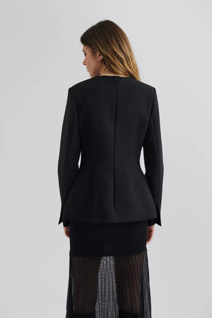 Athina Tailored Fitted Long Sleeve Blouse - Black