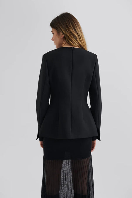 Athina Tailored Fitted Long Sleeve Blouse - Black