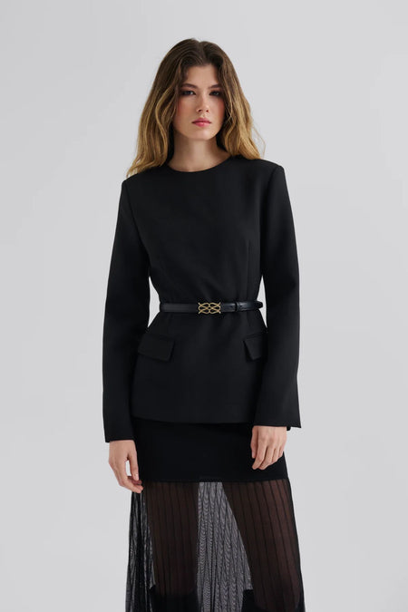 Athina Tailored Fitted Long Sleeve Blouse - Black
