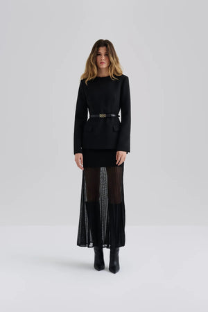 Athina Tailored Fitted Long Sleeve Blouse - Black