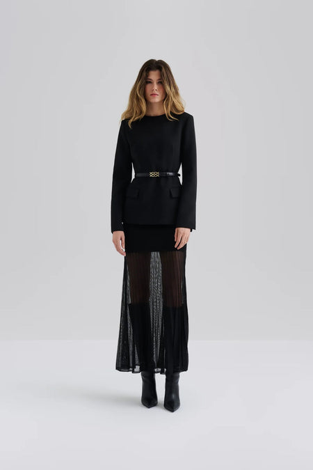 Athina Tailored Fitted Long Sleeve Blouse - Black