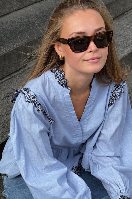 Panama Embroidery Blouse - Light Blue