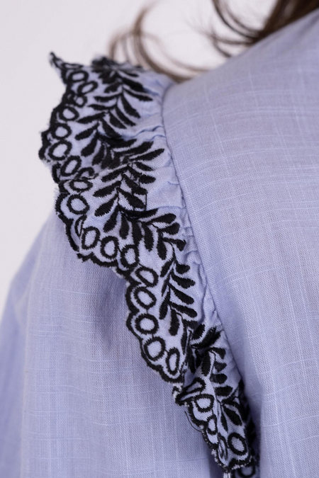 Panama Embroidery Blouse - Light Blue