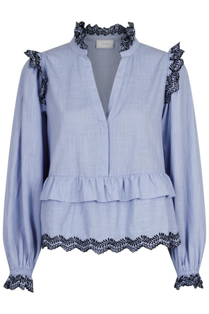 Panama Embroidery Blouse - Light Blue
