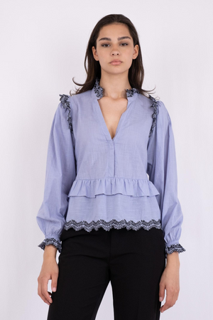 Panama Embroidery Blouse - Light Blue