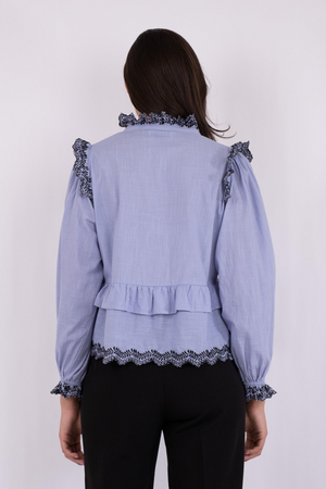 Panama Embroidery Blouse - Light Blue