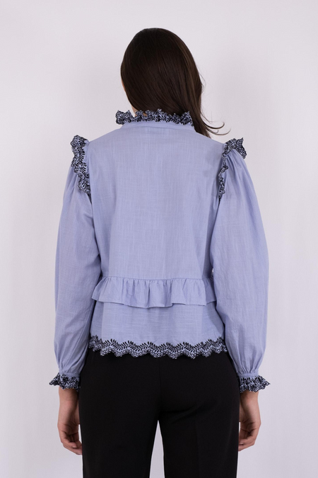 Panama Embroidery Blouse - Light Blue