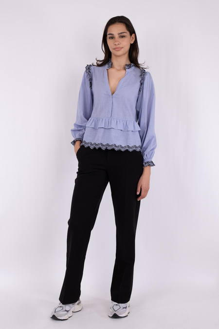 Panama Embroidery Blouse - Light Blue