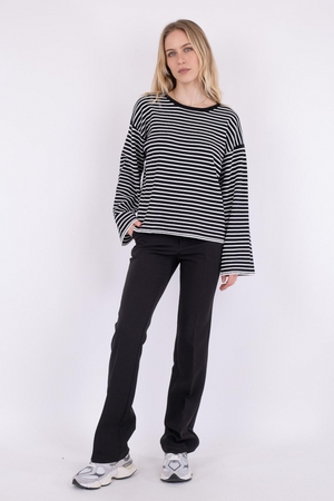 Enna Stripe Knit Blouse - Black/White