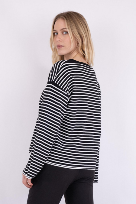 Enna Stripe Knit Blouse - Black/White