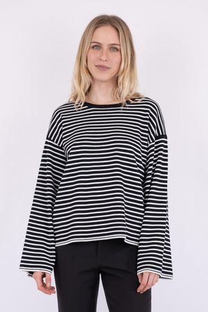 Enna Stripe Knit Blouse - Black/White