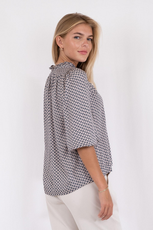 Tara Line Switch Blouse -  Navy