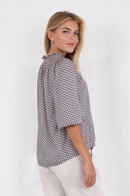Tara Line Switch Blouse -  Navy